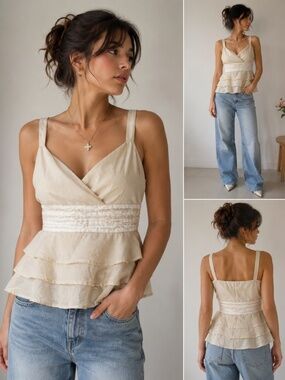 color code womens babydoll tank top beige size Large casual retro festival